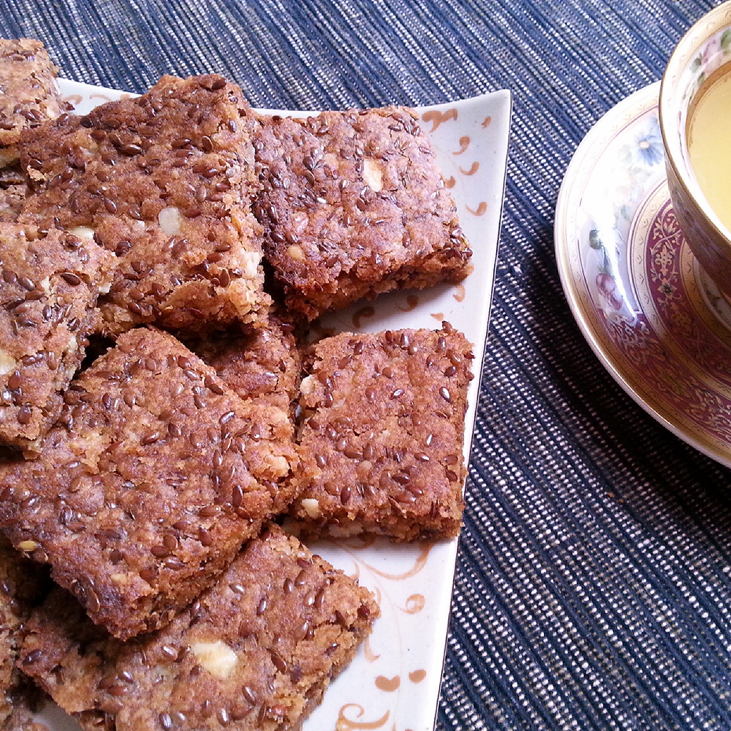 Walnut, flaxseed and maple slice