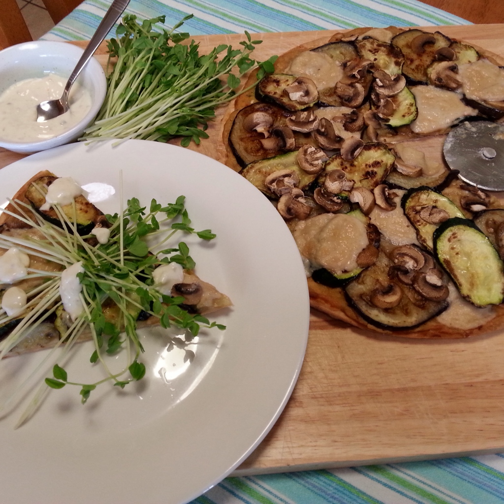 Mushroom and char-grilled vegetable pizza